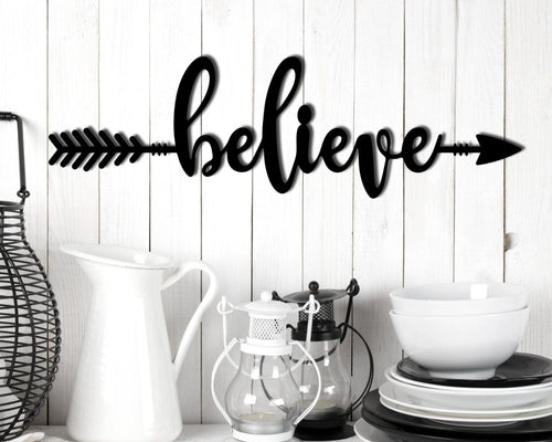 Believe Sign Believe Metal Word Inspirational Metal Arrow Sign Arrow Wall Decor Arrow Decor Arrow Art Metal Believe Sign - 8 inches - metal sign
