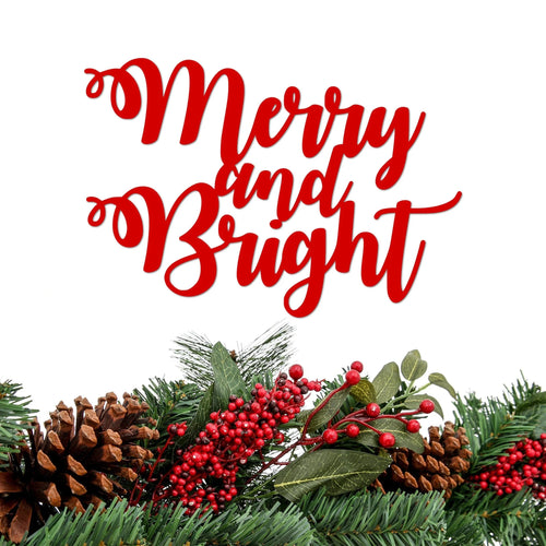 Merry And Bright Sign Christmas Sign Holiday Decor Merry And Bright Christmas Decor Holiday Sign Rustic Word Art - 8 inches - metal sign