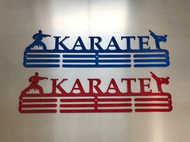 Karate Medal Hanger Holder Display Rack 3 Rung Cut Metal Sign - 8 inches - metal sign
