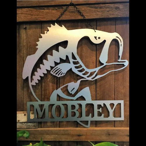 Family Name Bass Fish Decor Bass Fishing Fishing Gifts For Men Family Name Decor Man Cave Gifts Name Sign For Wall - 8 inches - metal sign