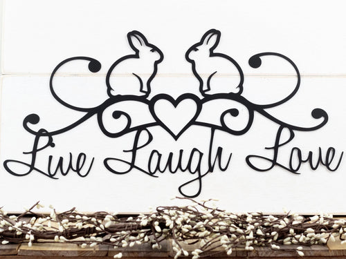 Bunny Live Laugh Love Metal Wall Decor Metal Sign Metal Wall Hanging Bunnies Easter Bunny Rabbit - 8 inches - metal sign