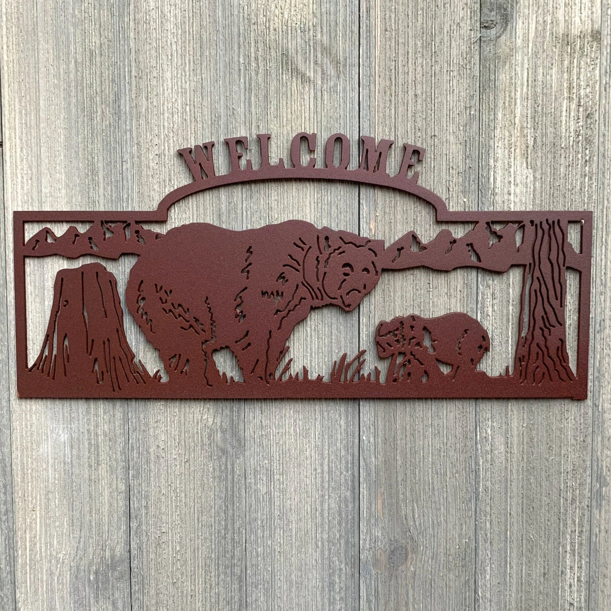 Welcome Bear Metal Sign Cutout Cut Metal Sign Wall Metal Art - 8 inches - metal sign