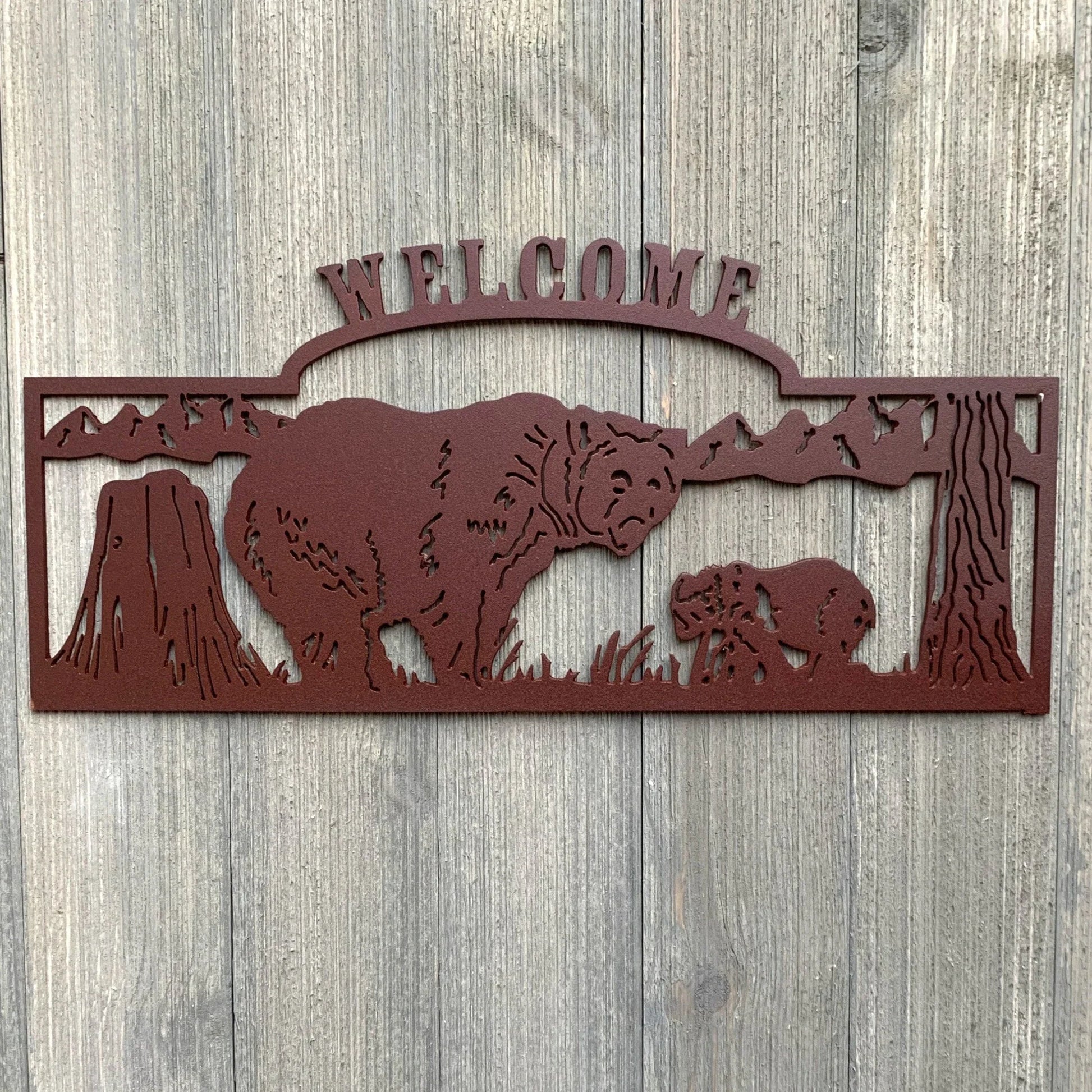Welcome Bear Metal Sign Cutout Cut Metal Sign Wall Metal Art - 8 inches - metal sign