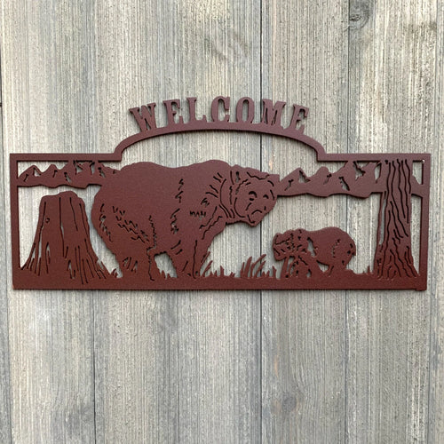 Welcome Bear Metal Sign Cutout Cut Metal Sign Wall Metal Art - 8 inches - metal sign