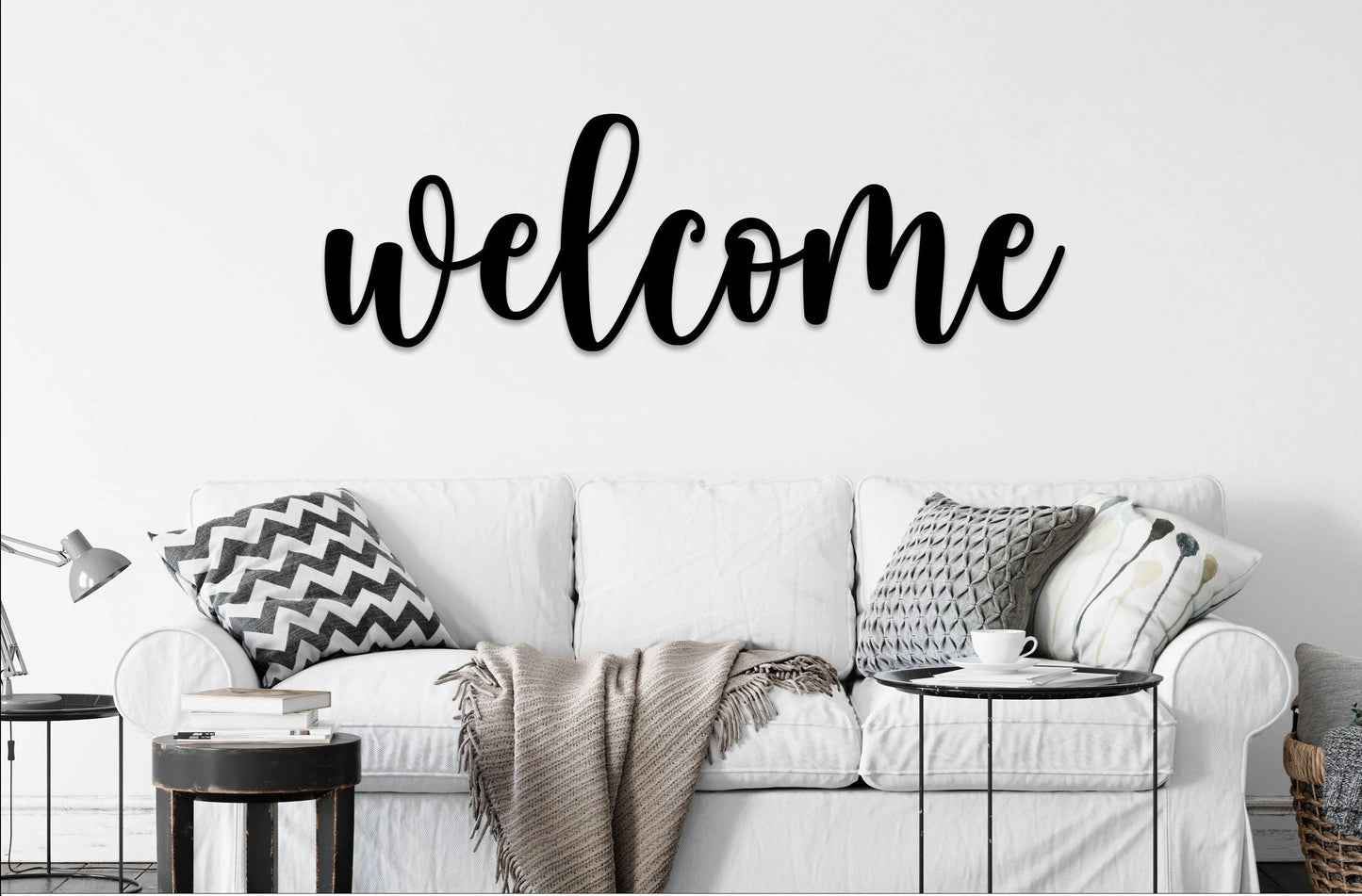 Welcome Sign Welcome Wood Sign Welcome Wall Decor Welcome Word Sign Wood Cutout Sign Wood Words Entryway Wall Decor Signs For Home - 8 inches - metal sign