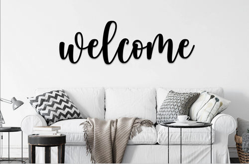 Welcome Sign Welcome Wood Sign Welcome Wall Decor Welcome Word Sign Wood Cutout Sign Wood Words Entryway Wall Decor Signs For Home - 8 inches - metal sign