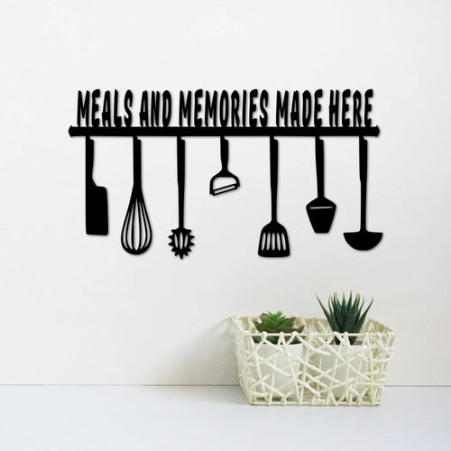 Meals And Memories Made Here Sign Metal Kitchen Signs Wall Quote Foodie Gifts Kitchen Decor Dining Room Wall Art - 8 inches - metal sign