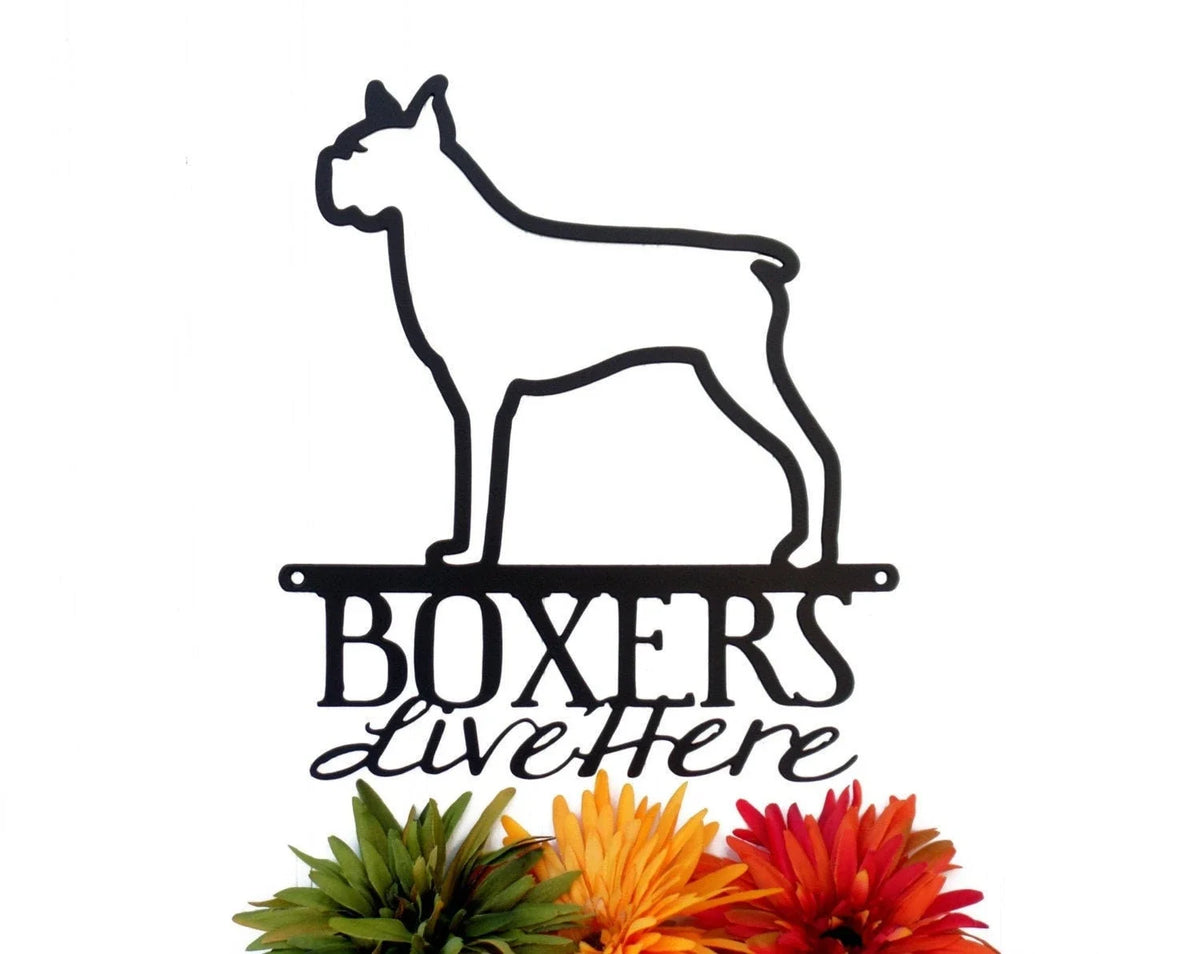 Boxers Live Here Metal Sign Black Dog Sign Outdoor Sign Metal Wall Decor Door Sign - 8 inches - metal sign