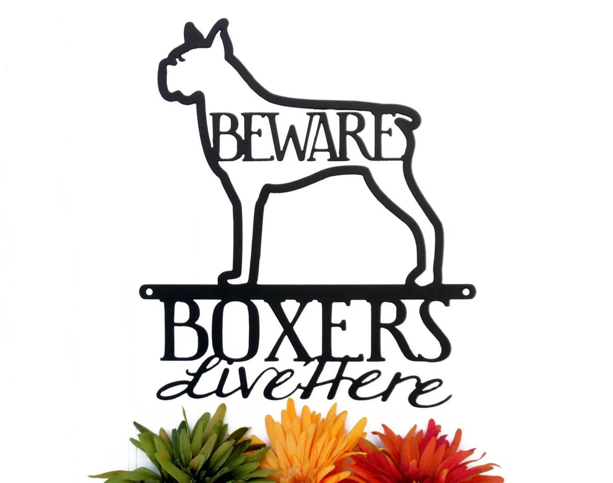 Boxers Live Here Metal Sign Black Beware Dog Sign Outdoor Sign Metal Wall Decor - 8 inches - metal sign