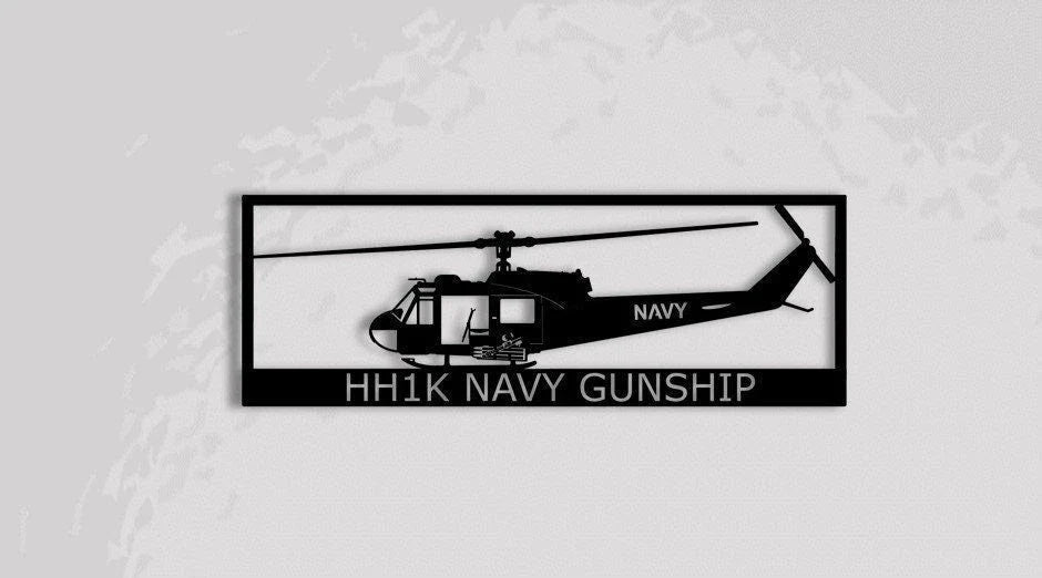 Hh1k Navy Gunship Metal Sign Cut Metal Sign Wall Decor - 8 inches - metal sign