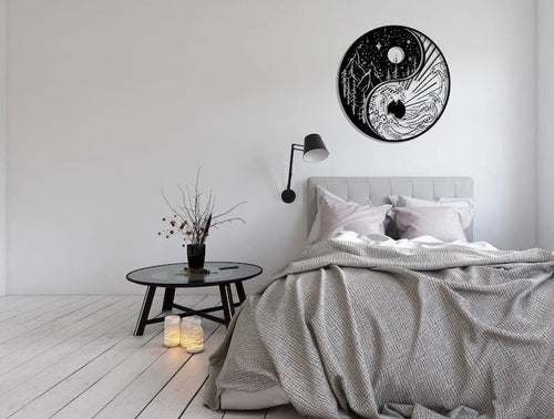 Yin Yang Waves & Mountains Large Metal Wall Decor Wall Hangings Metal Wall Signs Housewarming Gift - 8 inches - metal sign