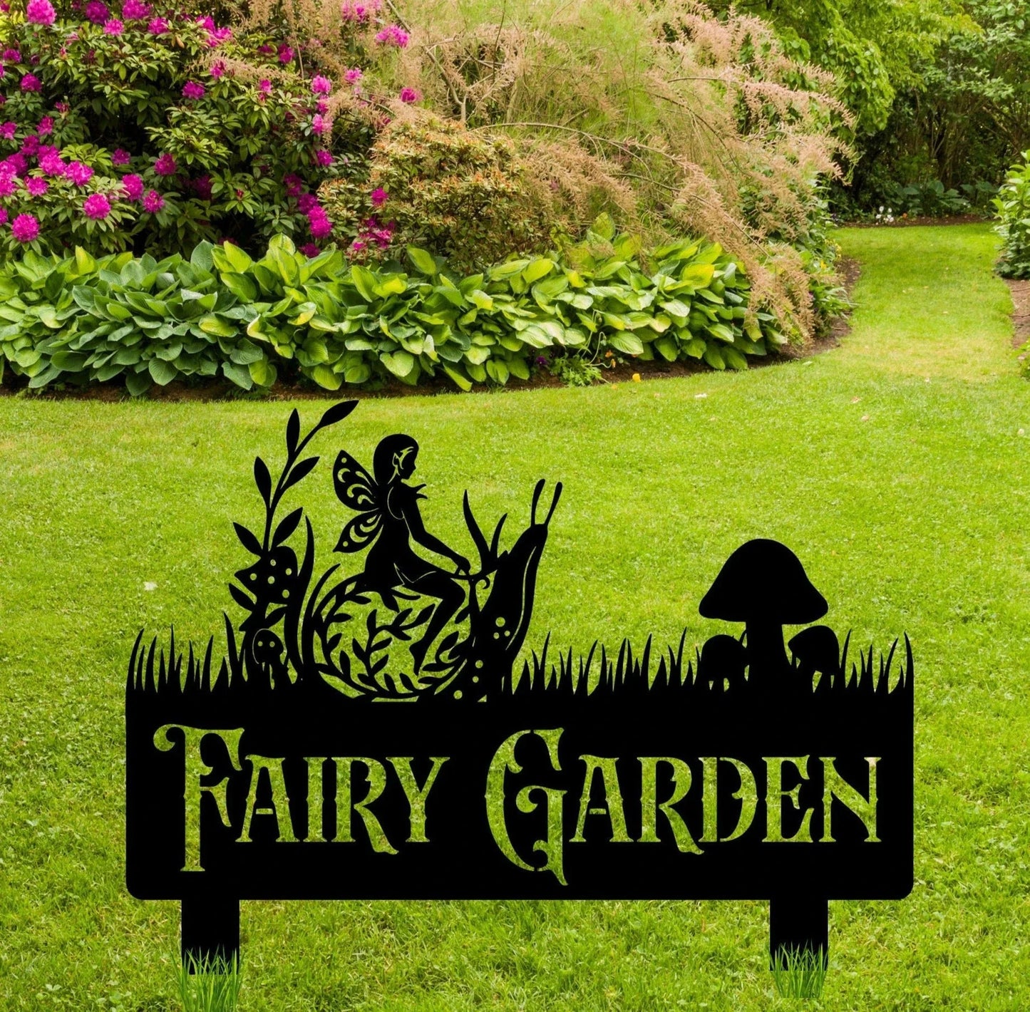 Fairy Garden Sign Post Metal Garden Sign Cut Metal Sign Wall Metal Art - 8 inches - metal sign