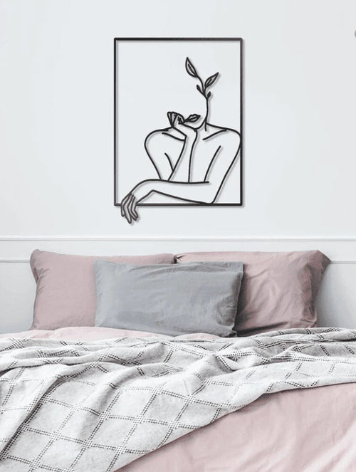 Woman Face Leaf Line Art Metal House Sign - 8 inches - metal sign