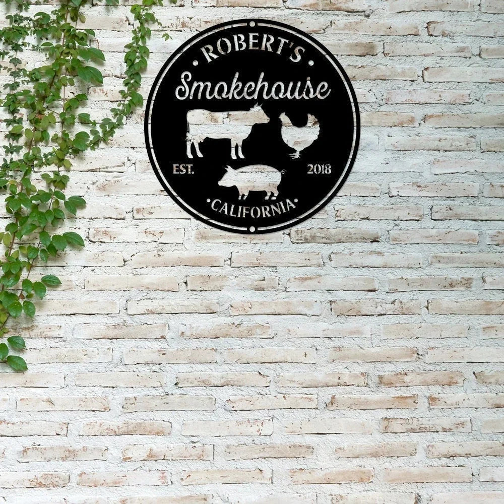 Bbq Smoke House Metal Sign Grill Sign Pig Chicken Cow Sign Backyard Smokehouse And Grill Bar Sign - metal sign