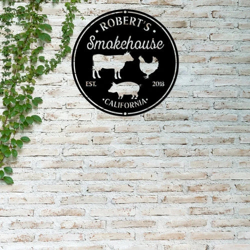 Bbq Smoke House Metal Sign Grill Sign Pig Chicken Cow Sign Backyard Smokehouse And Grill Bar Sign - metal sign