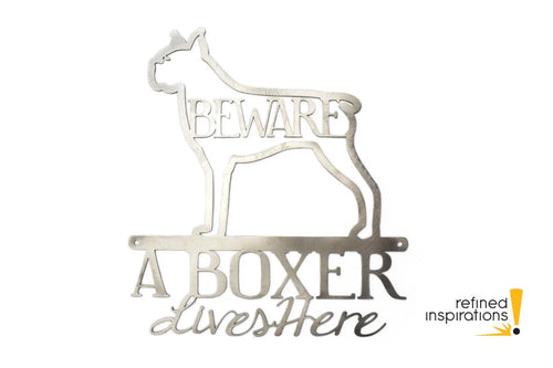 Boxer Lives Here Uncoated Bare Metal 10.laser Cut Steel Boxer Dog Boxers Metal Sign - 8 inches - metal sign