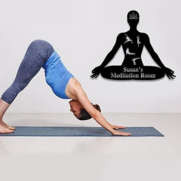 Yoga Lovers Meditation Room Cut Metal Sign - 8 inches - metal sign