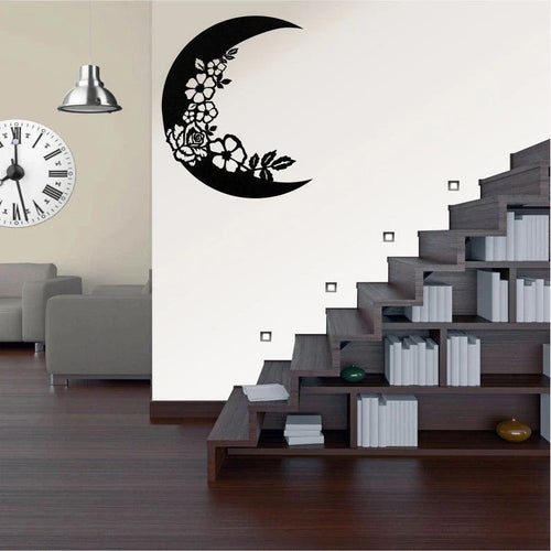 Metal Wall Decor The Moon Half Moon And Flowers Decor Kids Room Decoration Living Room Entryway Wall Hangings - 8 inches - metal sign