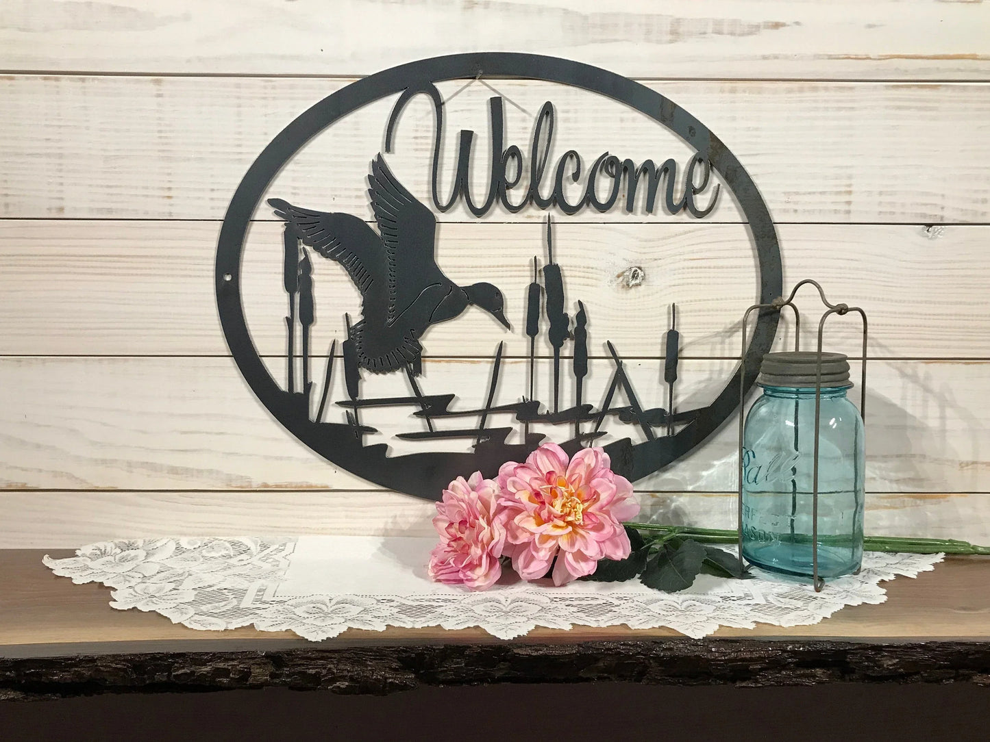 Large Metal Duck Welcome Sign 30 Inch Rustic Metal Decor - 8 inches - metal sign