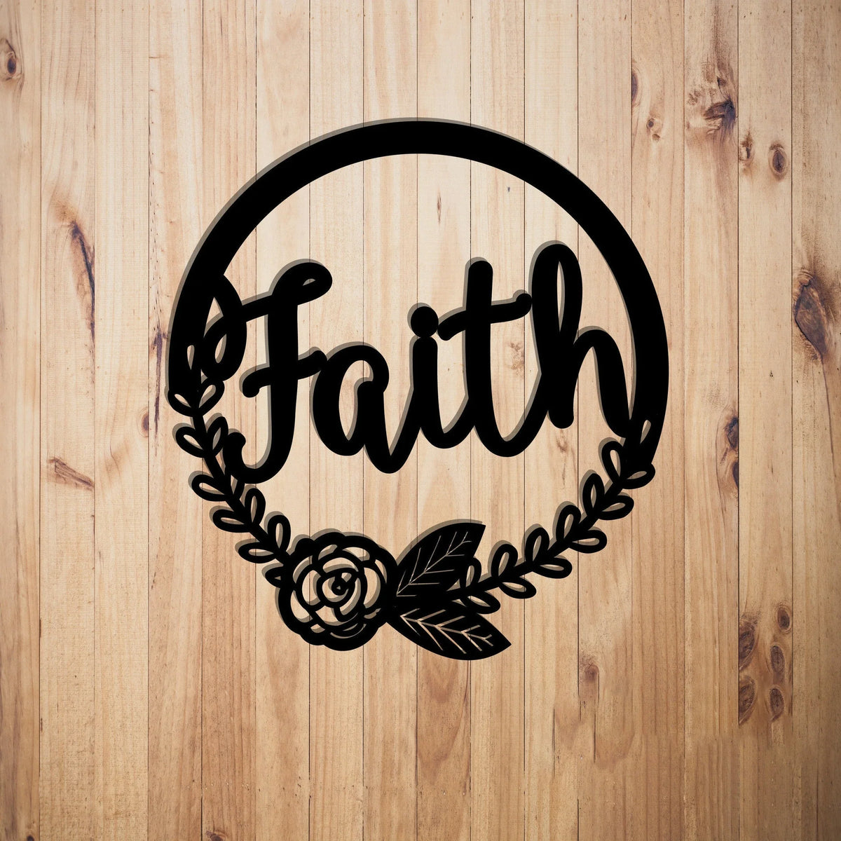 Faith Wreath Door Wreath Flower Wreath Metal Sign Plasma Cut Steel Sign steel Art Powder Coated printed - 8 inches - metal sign