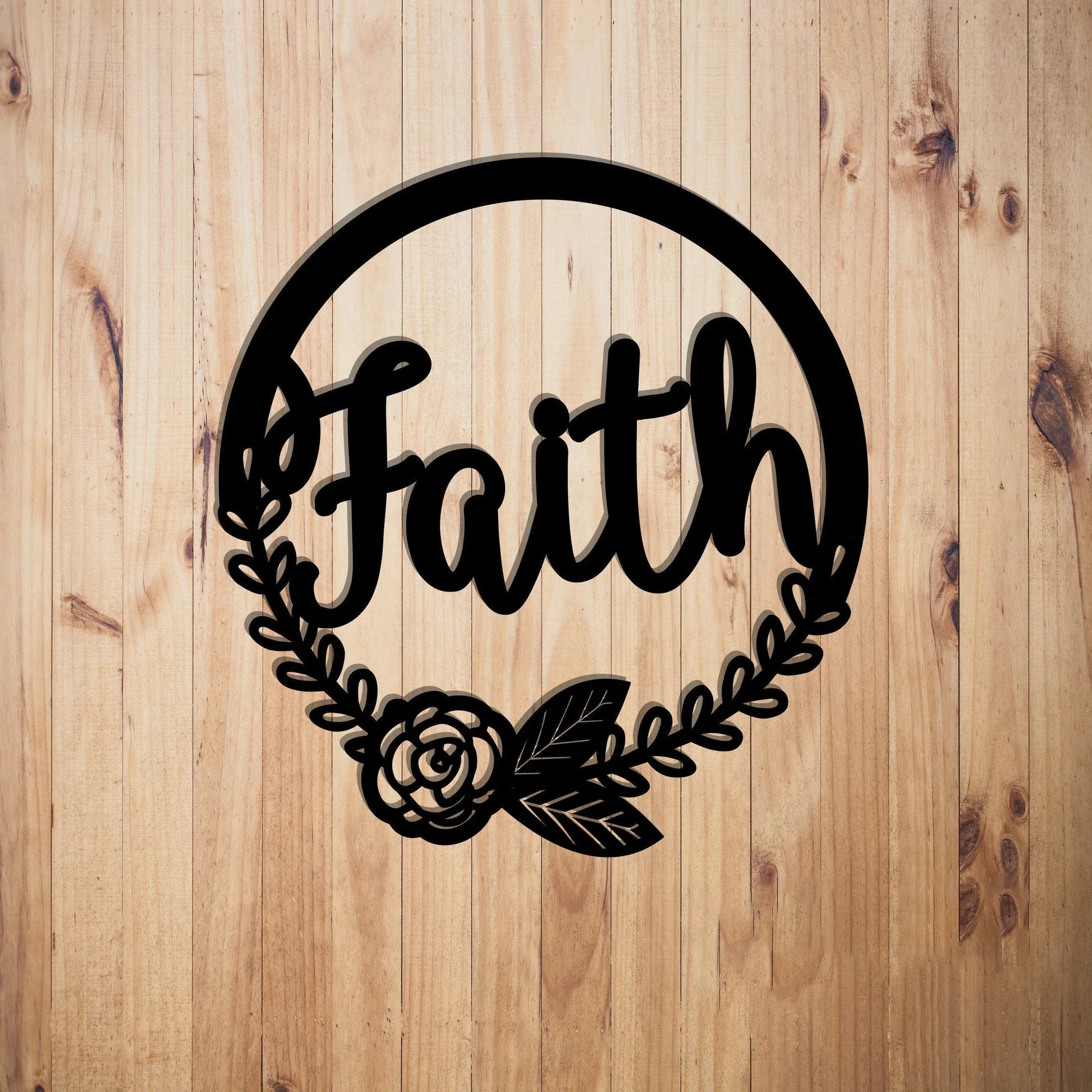 Faith Wreath Door Wreath Flower Wreath Metal Sign Plasma Cut Steel Sign steel Art Powder Coated printed - 8 inches - metal sign