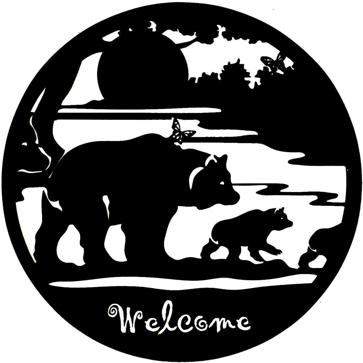 Bear Laser Cut Cabin Lodge Woodland Welcome - 8 inches - metal sign