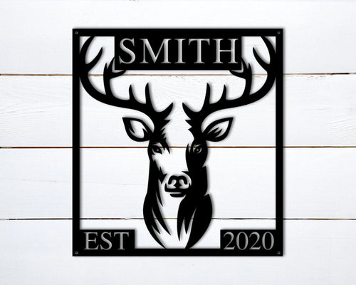 Deer Head Sign Deer Sign Deer Name Metal Sign Deer Hunter Gift Deer Camp Sign Fathers Day Gift Boyfriend Gift Hunter Gifts For Men - 8 inches - metal sign