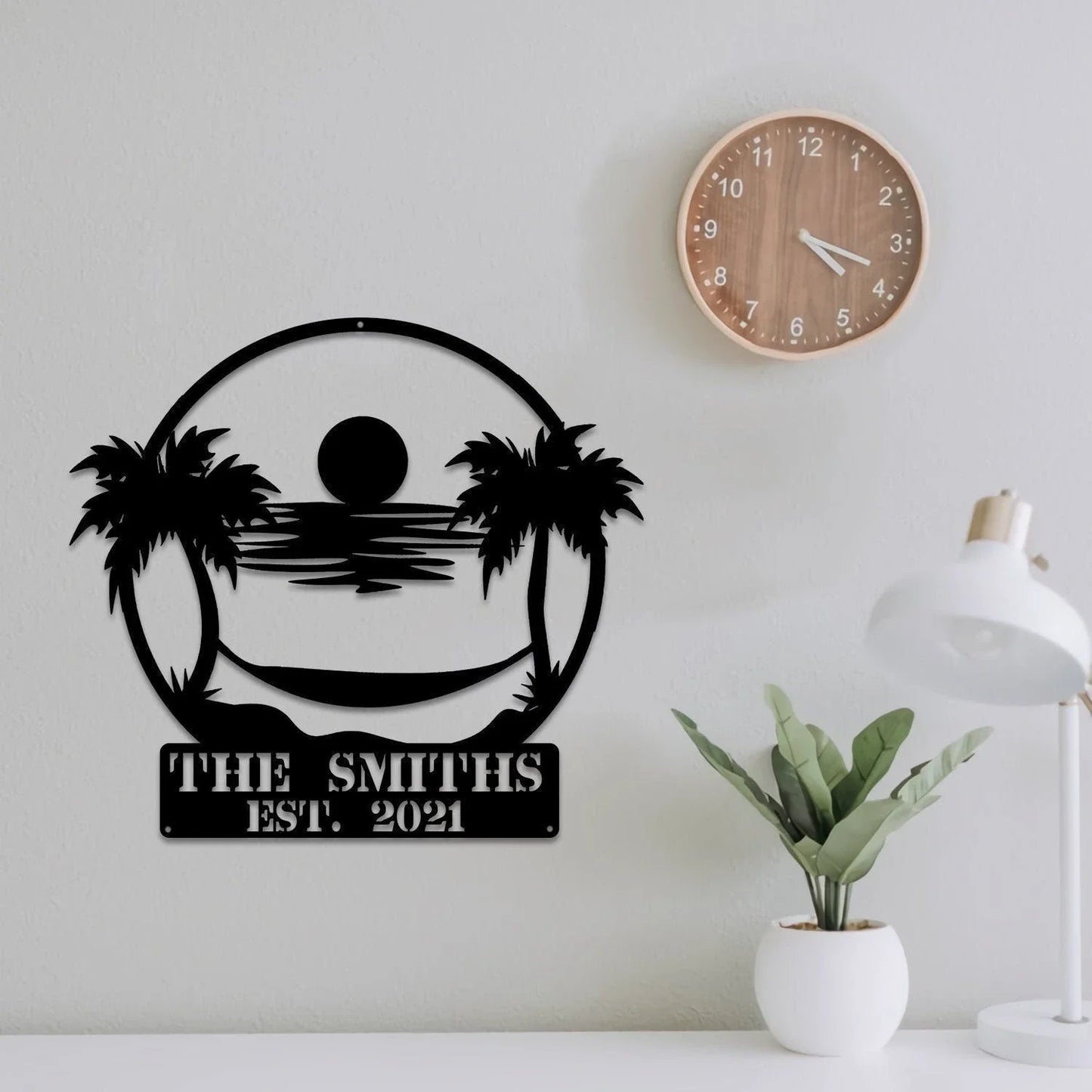 Sunset Beach Metal Sign Beach Pool Sign Palm Tree Sign Metal Sea Art Beach Scene Sign Beach House Decor - 8 inches - metal sign