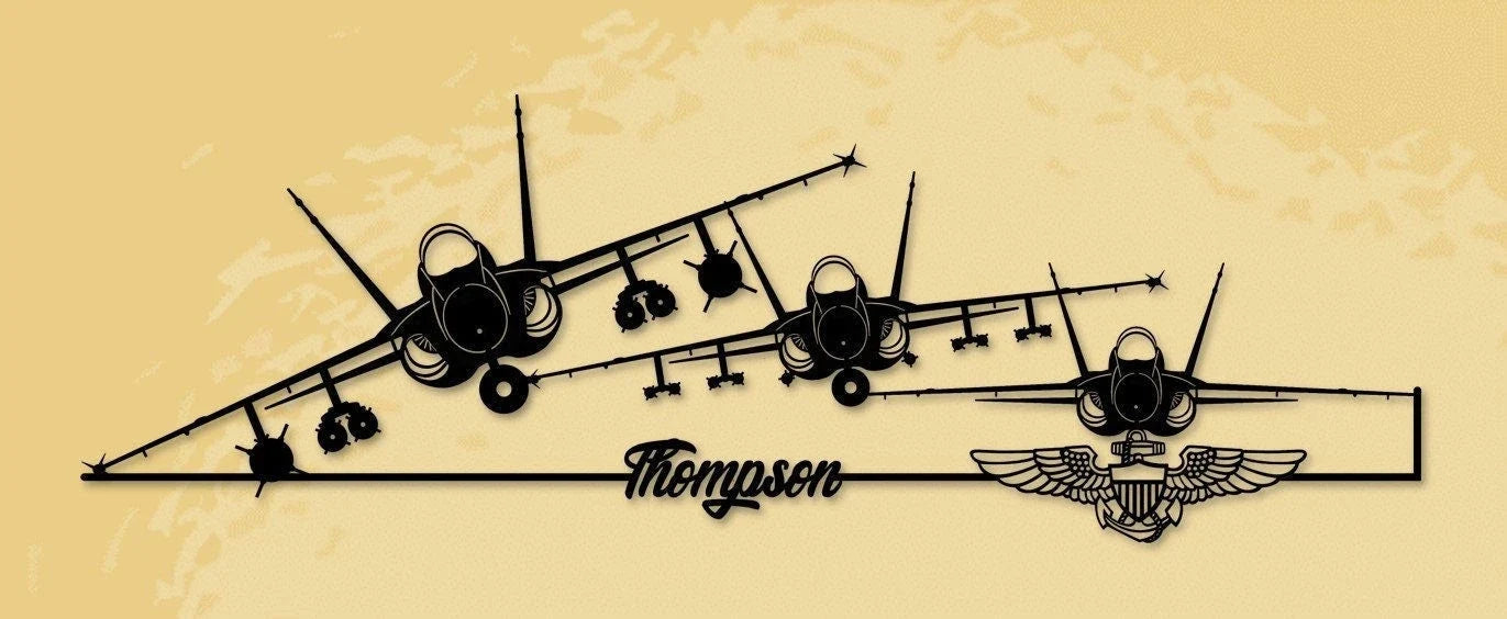 F A18 Triple Hornet Thompson With Naval Aviator Wings Metal Sign Cut Metal Sign Wall Decor - 8 inches - metal sign