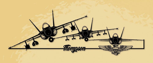 F A18 Triple Hornet Thompson With Naval Aviator Wings Metal Sign Cut Metal Sign Wall Decor - 8 inches - metal sign