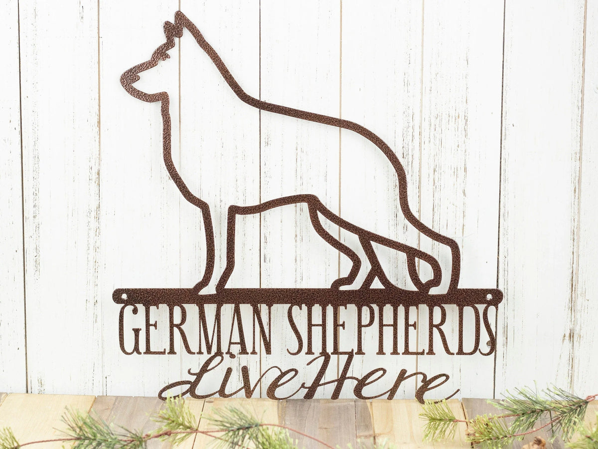 German Shepherds Live Here Metal Sign Copper Dog Sign Door Sign Wall Hanging Wall Plaque Plaque - 8 inches - metal sign