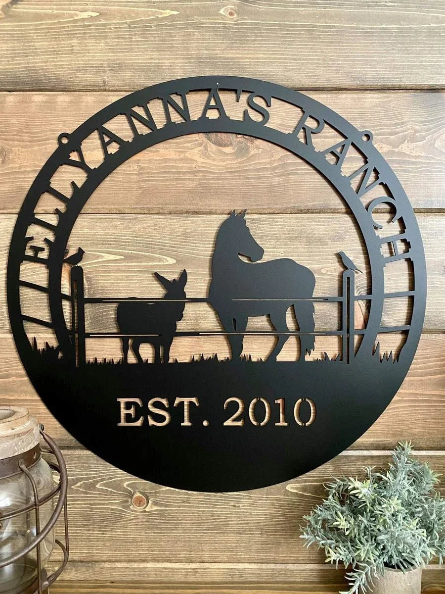 Red Bird Mule & Horse Ranch Sign Cut Metal Sign Metal House Sign - 8 inches - metal sign