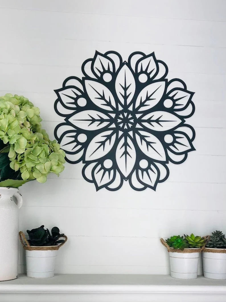 Mandala Flower Metal Art Unique Metal Flower Indoor Mandala Outdoor Garden Patio Metal Wall Decor - 8 inches - metal sign