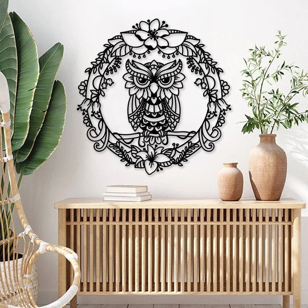 Floral Owl Sign For Home Owl Signs Mandala Owl Metal Sign Housewarming Gift House Decor Sign For Home - 8 inches - metal sign