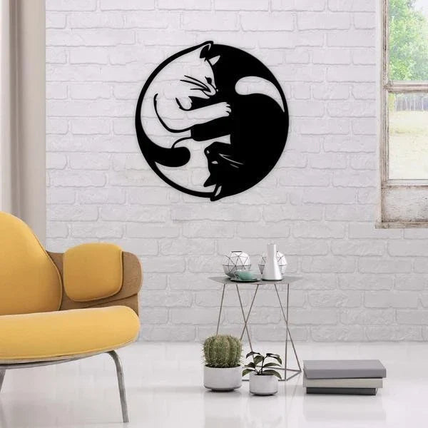 Cat Lovers Ying Yang Cut Metal Sign - 8 inches - metal sign