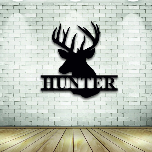 Deer Last Name Sign Metal Deer Sign Antler Wall Sign Hunting Present Man Gift Deer Family Name Sign Hunter Christmas Gift Camp Sign - 8 inches - metal sign