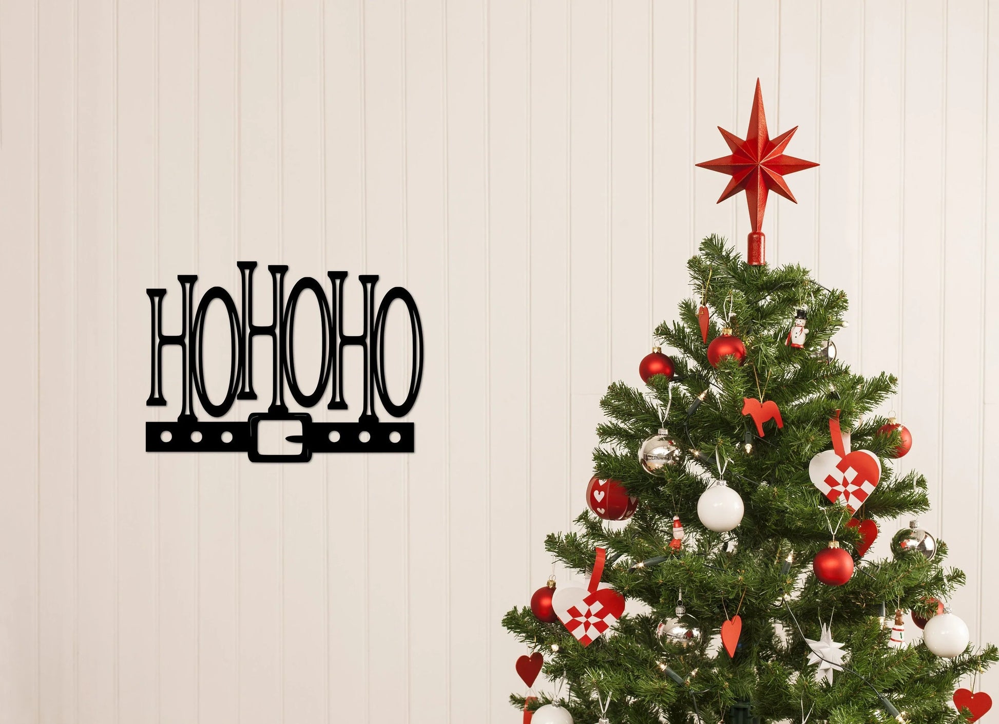 Ho Ho Ho Christmas Sign With Santa Claus Belt Christmas And Holiday Decor Metal Christmas Sign Winter Metal Word - 8 inches - metal sign
