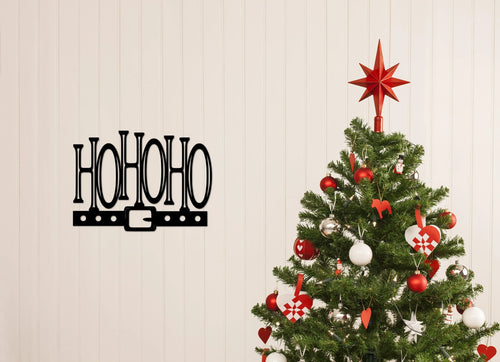 Ho Ho Ho Christmas Sign With Santa Claus Belt Christmas And Holiday Decor Metal Christmas Sign Winter Metal Word - 8 inches - metal sign