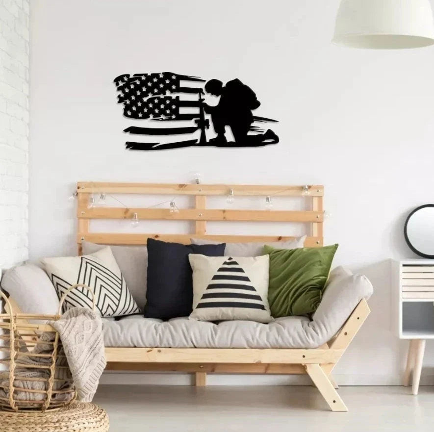 American Flag Decor Patriotic Veteran Metal Sign Gift For Veteran Soldier Sign Patriotic Decor - 8 inches - metal sign