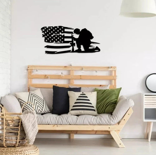 American Flag Decor Patriotic Veteran Metal Sign Gift For Veteran Soldier Sign Patriotic Decor - 8 inches - metal sign