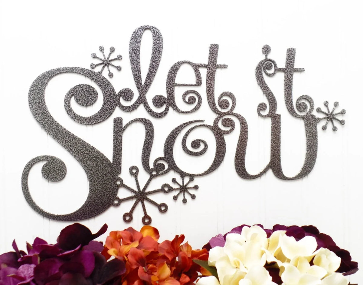 Let It Snow Metal Sign With Snowflakes Silver Winter Decor Christmas Decor Snow Christmas Holiday Decor - 8 inches - metal sign