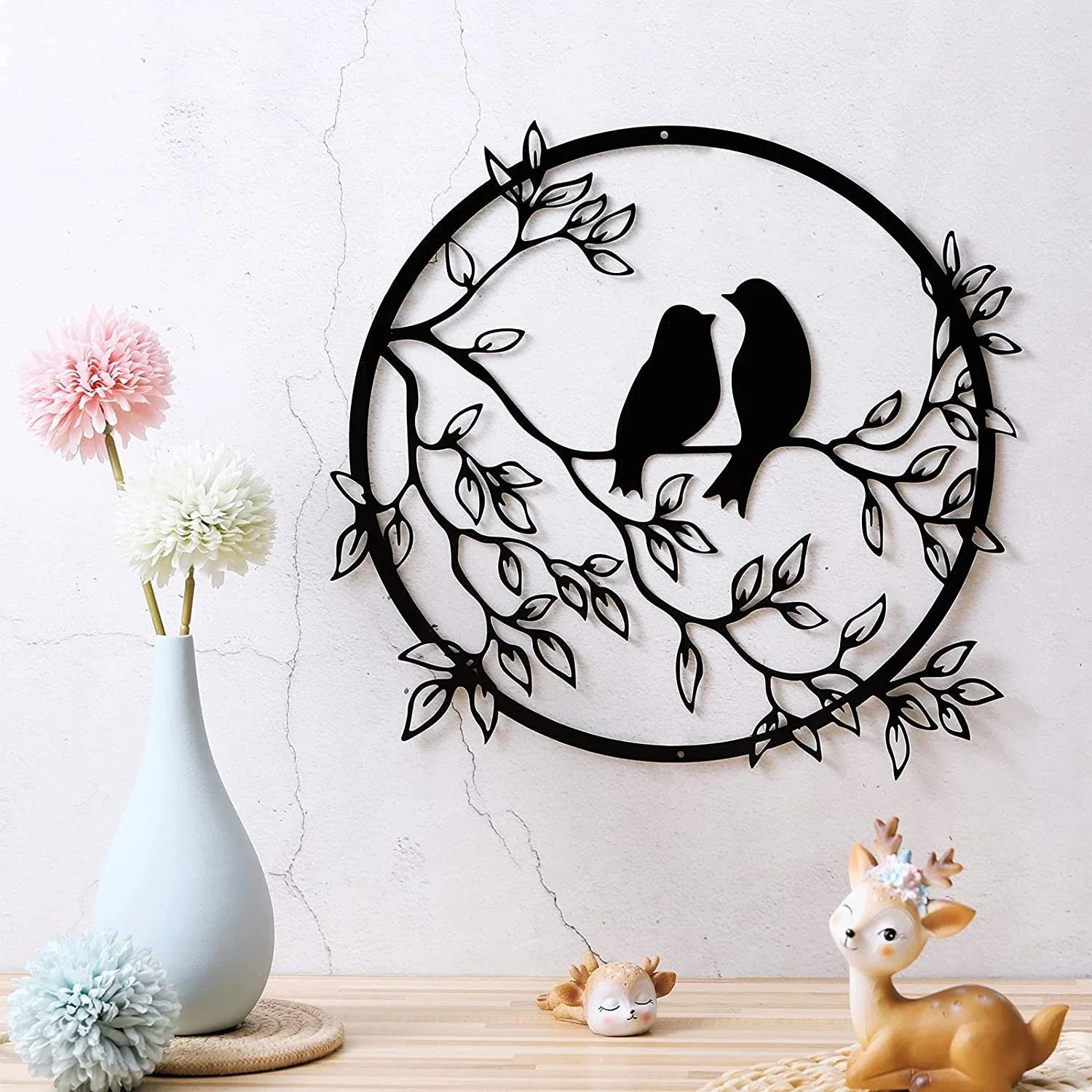 Bird on Tree Branch Metal Bird Wall Silhouette Bird Decor for Living Room Garden Bedroom Office Home Wall - 8 inches - metal sign