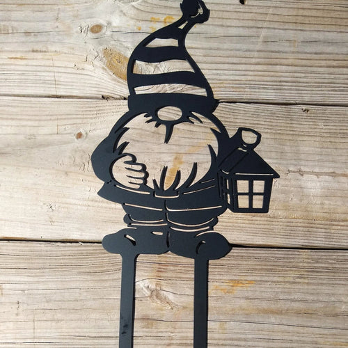 Gnome Metal Garden Sign Tall Cut Metal Sign Wall Metal Art - 8 inches - metal sign