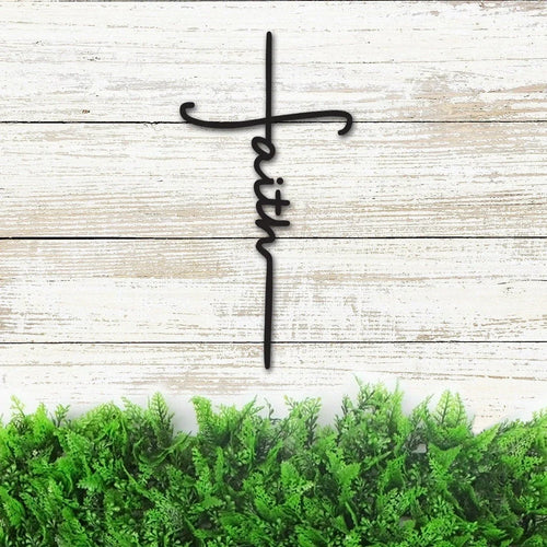 Faith Cross Metal Sign Christian Cross Wall Decor Religious Gift For Christians Baptism Gift Faith Word In Cross - 8 inches - metal sign