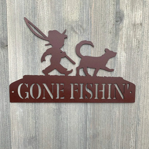Gone Fishin' Metal Sign Cutout Cut Metal Sign Wall Metal Art - 8 inches - metal sign