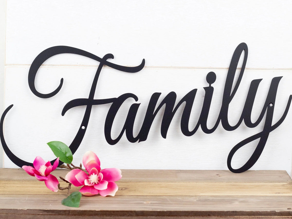 Family Sign Metal Sign Wall Hanging Family Script Metal Wall Decor Sign Housewarming Gift Steel Sign - 8 inches - metal sign