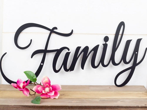 Family Sign Metal Sign Wall Hanging Family Script Metal Wall Decor Sign Housewarming Gift Steel Sign - 8 inches - metal sign