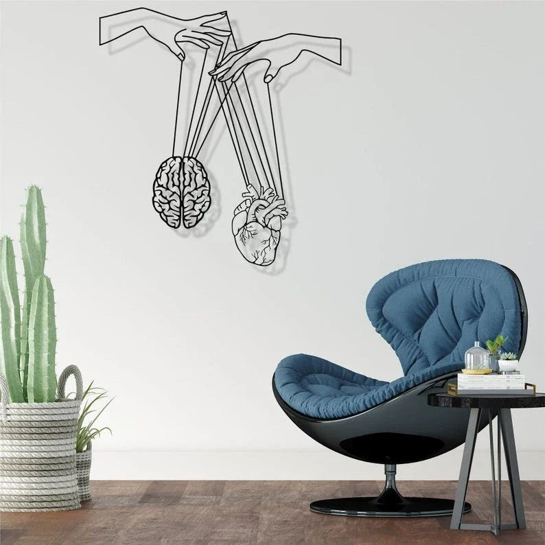 Line Harmony Of Heart And Brain Metal Wall Decor Geometric Metal Wall Decor Interior Decoration Wall Hangings - 8 inches - metal sign