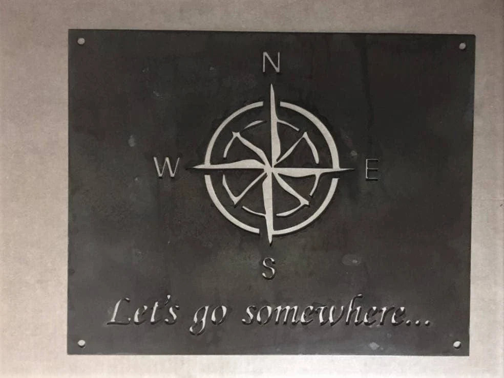 Metal Compass Sign Lets Go Somewhere Metal House Sign - 8 inches - metal sign