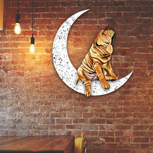 Dog Metal Sign Shar Pei Sit On The Moon Gift for Dog Lover - 8 inches - metal sign